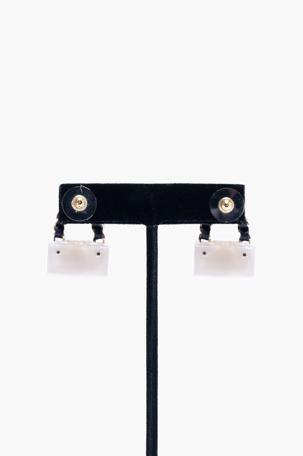 Chanel White Classic Flap Bag Earrings