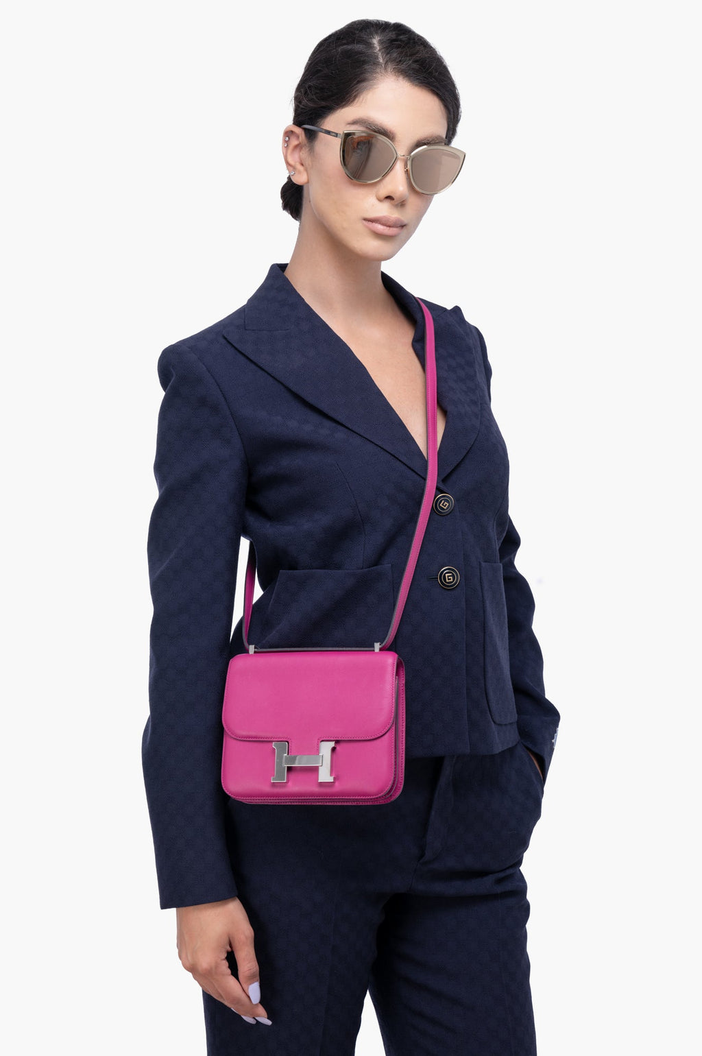 Hermes Mini Constance 18 Rose Pourpre Evercolor Palladium Hardware
