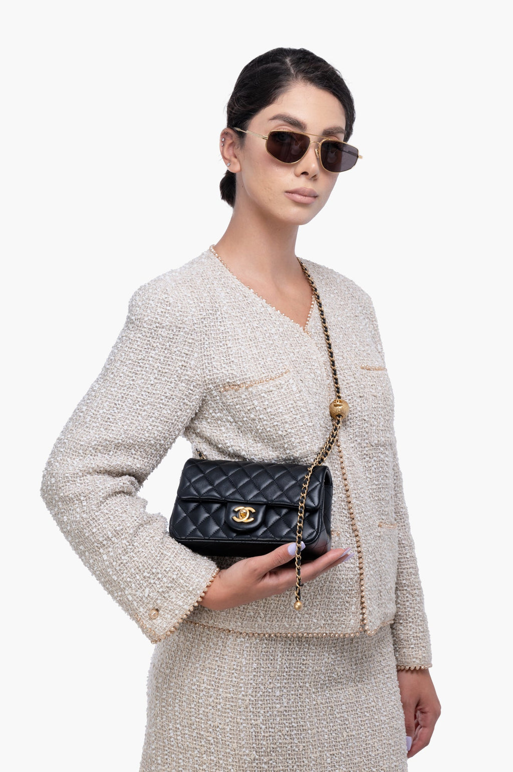 Chanel 2023 Classic Mini Rectangle Pearl Crush Flap Lambskin Bag